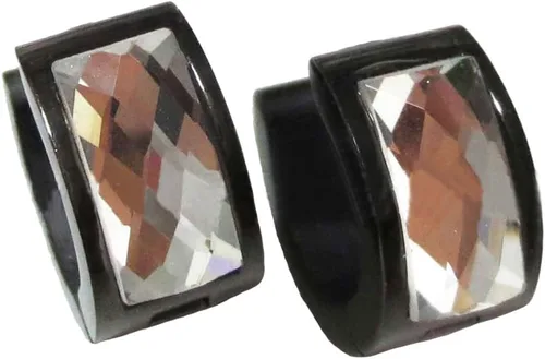 Miniatura 13 de Aretes de aro de acero inoxidable con cristal multicolor negro para hombres y mujeres Azul Oscuro