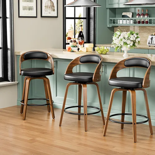 Miniatura 4 de YaFiti Taburetes de bar, taburetes de bar de 26 pulgadas de altura de mostrador con patas de madera curvada, taburetes giratorios con respaldo