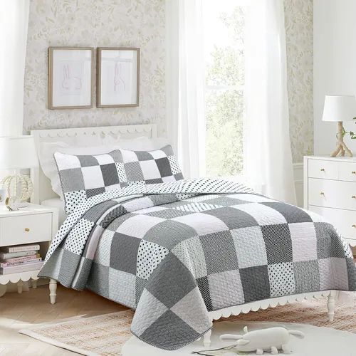 Miniatura 22 de Cozy Line Home Fashions Juego de ropa de cama acolchado reversible de niña con volantes rosa claro y azul de 100% algodón, colcha, cubrecama