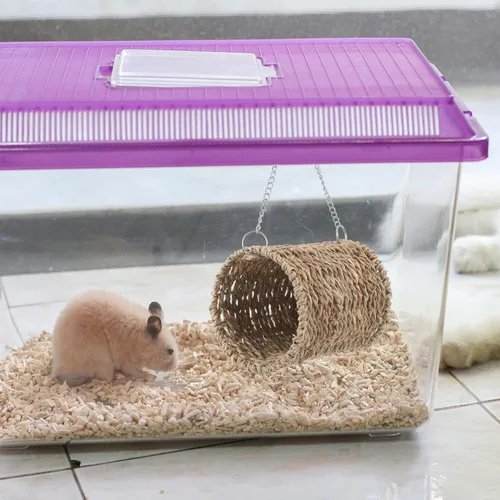 Miniatura 2 de Hamaca de túnel tejida de paja para hámster natural, nido, cama colgante, hámster, jerbo, azúcar, planeador, rata, algas marinas, juguete de hábitat