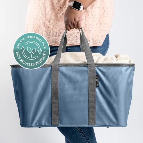 Miniatura 7 de CleverMade Bolsa plegable para la ropa sucia - Denim Carbón 2-Paquete 50L - Contenedor plegable de organización de almacenamiento para ropa, Denim