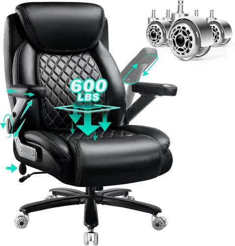 Silla de oficina grande de servicio pesado de 600 libras con brazos abatibles 5D, cómoda silla de escritorio ejecutiva grande y alta con cojín de