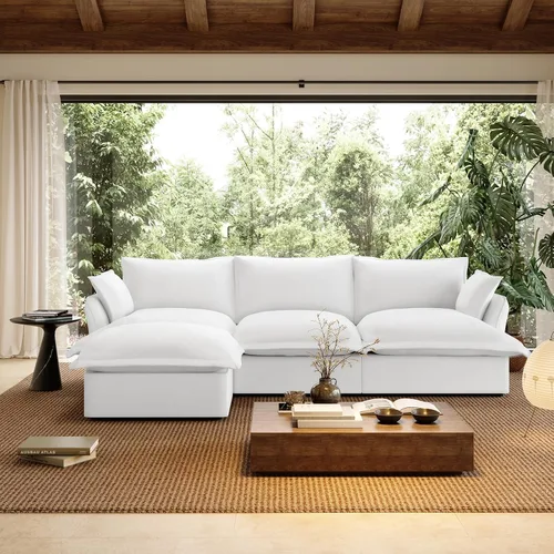 Miniatura 30 de Sofá modular de mezcla de lino para sala de estar, cómodo sofá modular con relleno de plumón, moderno sofá cama convertible con asiento profundo