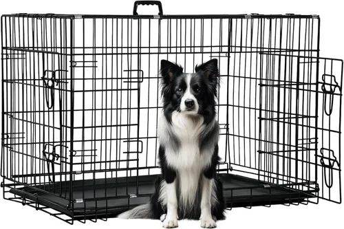 Miniatura 39 de FDW Jaula para perros con doble puerta, jaula plegable de alambre de metal de 36 pulgadas con bandeja extraíble y panel divisor, jaula para mascotas