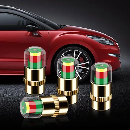 Miniatura 3 de 4Pcs Tire Pressure Monitor Valve Stem Caps for Hyundai Santa Fe (New Gen) 2024-2026, Air Indicator Sensor Alert Monitoring Kits,Gold