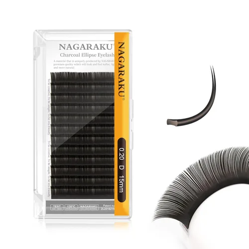 Miniatura 32 de NAGARAKU Extensiones de pestañas elipse con puntas abiertas planas, pestañas individuales de 0.006 in, rizo C, bandeja de mezcla de 0.315-0.591 in