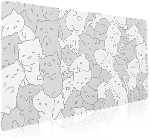 Miniatura 78 de Alfombrilla de ratón rosa y verde anime geométrica japonesa extendida para escritorio 90X40 CM, base de goma antideslizante, borde cosido
