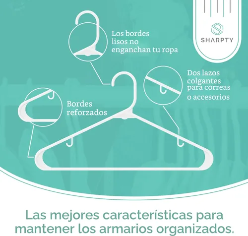 Miniatura 2 de Sharpty Perchas de Plástico Perchas para Ropa para Ropa, Armario, Abrigos y Camisas - Duraderas, Gruesas, Resistentes y que Ahorran Espacio