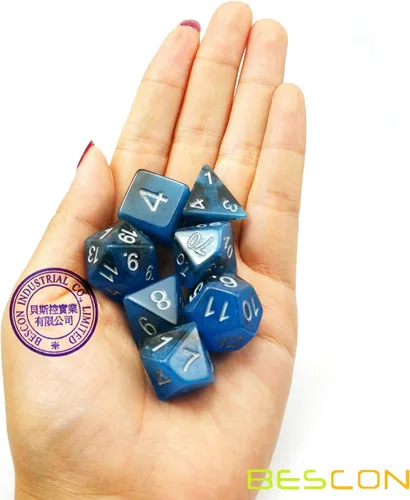 Miniatura 7 de Bescon Juego de dados poliédricos que brillan en la oscuridad de dos tonos Blue Dawn, juego de dados RPG luminosos d4 d6 d8 d10 d12 d20 d% paquete