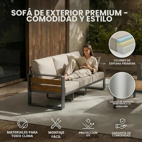 Miniatura 5 de ZANDOR Juego de muebles de aluminio para patio al aire libre, 4 piezas de metal moderno, sofá seccional para conversación al aire libre con mesa