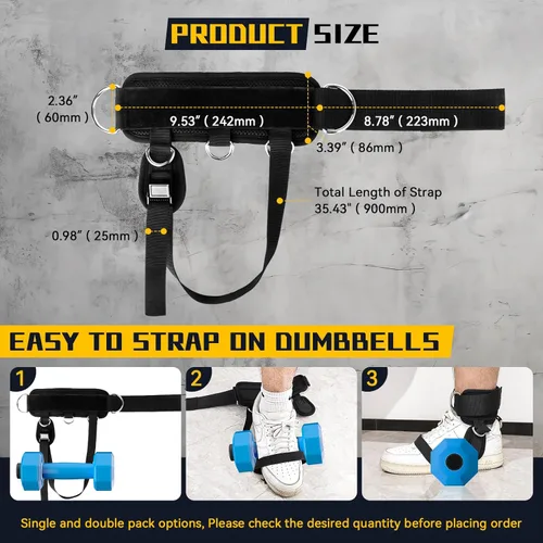 Miniatura 6 de Correas de tobillo para máquina de mancuernas y cables, accesorio de pie con mancuernas para gimnasio con correa de nailon más larga/junta