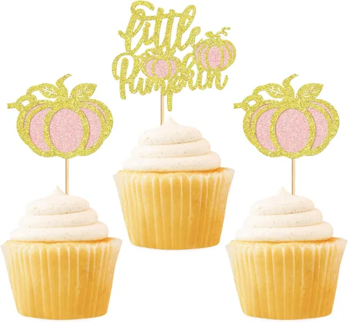 Miniatura 3 de 24 adornos para cupcakes de calabaza con purpurina, decoraciones de baby shower, tema de cosecha de otoño, suministros para fiestas de cumpleaños