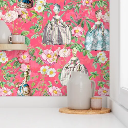 Miniatura 8 de Papel tapiz para despegar y pegar, flores francesas, rosas, jardín, rosa, estilo vintage, siglo botánico, flores para niñas, papel tapiz extraíble