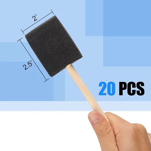 Miniatura 2 de 20 piezas de pinceles de espuma para pintar, pinceles de esponja de 2 pulgadas con mango de madera para pintar, pinceles de espuma para manchas