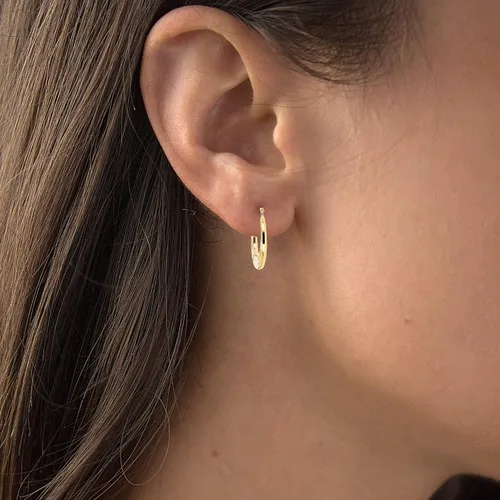 Miniatura 3 de Aretes de aro de oro amarillo de 14 quilates de 0.079in de grosor con cierre de bisagras, de bambú, canalizado, cuadrado, ovalado y en forma de U