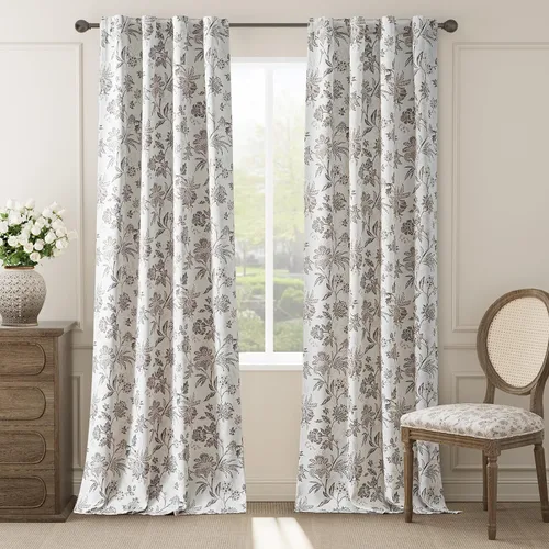 Miniatura 11 de jinchan Cortinas Opacas Florales para Dormitorio, 63 Pulgadas de Largo Cortinas Opacas con Estampado de Flores, Estilo Campo Francés con Pestañas