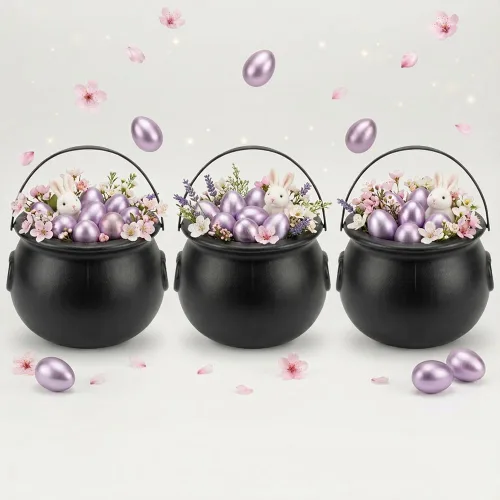 Miniatura 32 de PMU Caldero de Pascua de 8 pulgadas, 6 unidades, caldero de plástico verde, decoración de Pascua para decoración del hogar y fiesta