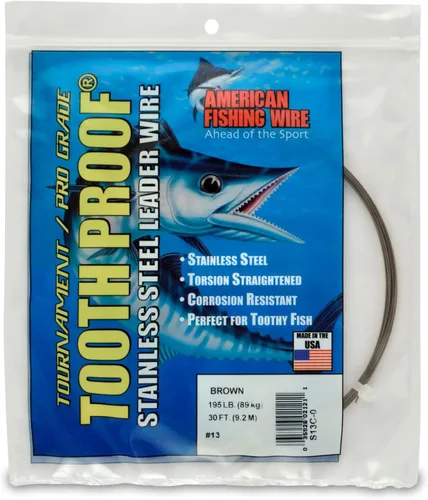 Miniatura 55 de AFW Alambre Líder Duro de Una Hebra de Acero Inoxidable a Prueba de Dientes - Brillante y Camuflaje para Tiburón, Barracuda, Caballa Real, Wahoo