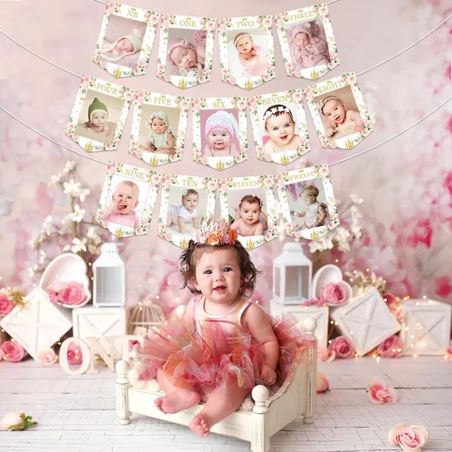 Miniatura 2 de TWO WILD Cartel de fotos de princesa para primer cumpleaños, diseño de castillo real y corona, rosa, 13 piezas, montaje en pared, solo lavado a