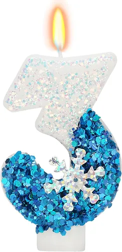 Miniatura 10 de Velas temáticas de cumpleaños de nieve congelada, vela de cumpleaños número 4 para suministros de fiesta, decoración de fiesta de cumpleaños Azul