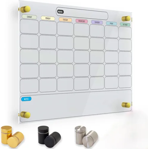 Calendario acrílico para pared, pizarra blanca de borrado en seco, alternativa de vidrio transparente, tablero no magnético, planificador mensual