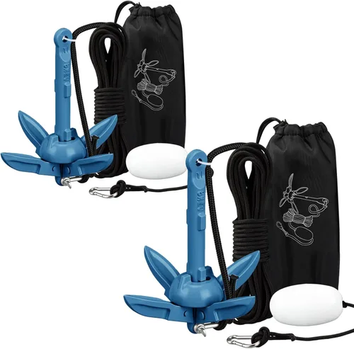 Miniatura 39 de Lounsweer Paquete de 2 anclajes de kayak marino de 1.5/3.5 libras, kit de anclaje plegable para barco, kayak, pesca, accesorios para botes pequeños