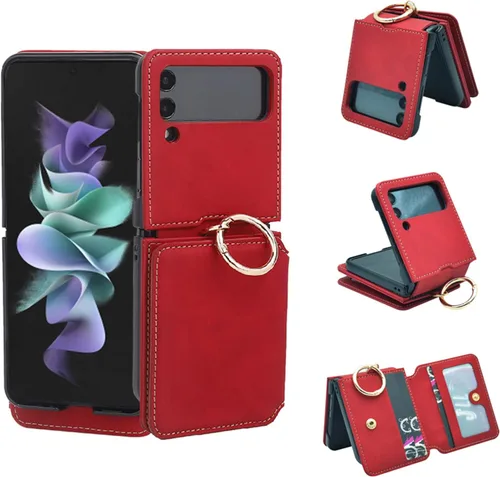 Miniatura 8 de Asuwish Funda de teléfono para Samsung Galaxy Z Flip 3 5G 2021 con anillo cruzado correa con cordón para tarjeta de crédito, soporte para celda, Oro