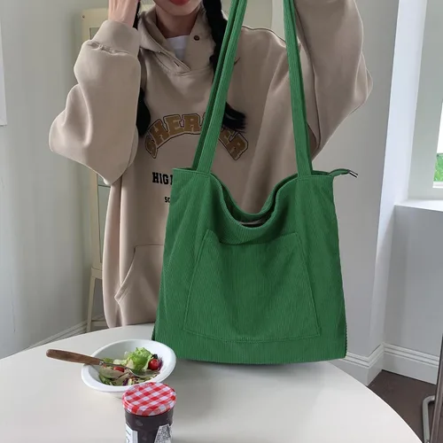 Miniatura 3 de Youjaree Bolso de mano de pana para mujer, bolso de hombro casual, bolso de mano grande para compras, bolsa de trabajo con bolsillos
