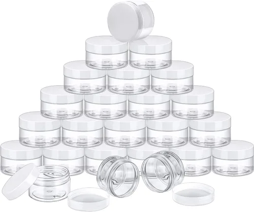 Miniatura 33 de SATINIOR 24 frascos de plástico transparente vacíos con tapas, recipientes de almacenamiento redondos de boca ancha para productos de belleza