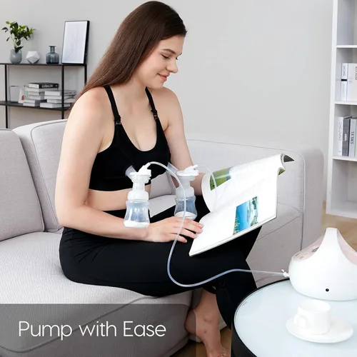 Miniatura 6 de Lupantte Brasier de bombeo manos libres para mujer, paquete de 2, cómodo brasier de extracción de leche con almohadillas, brasier de lactancia
