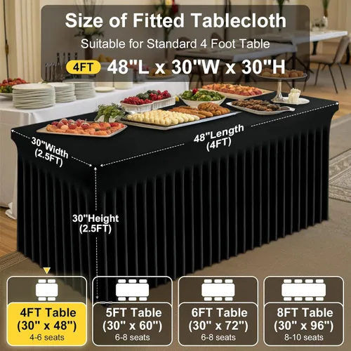 Miniatura 4 de Smiry Mantel de Spandex Paquete de 6, Mantel Elástico Ajustable Extensible para Mesas Rectangulares de 4 Pies, Cubierta de Mesa Impermeable Lavable
