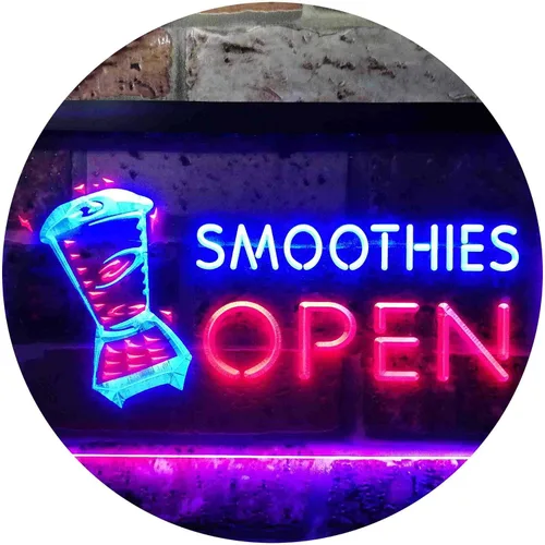 ADVPRO Smoothies Open Shop - Letrero de neón LED de doble color, azul y rojo, 12 x 8.5 pulgadas, st6s32-i0264-br