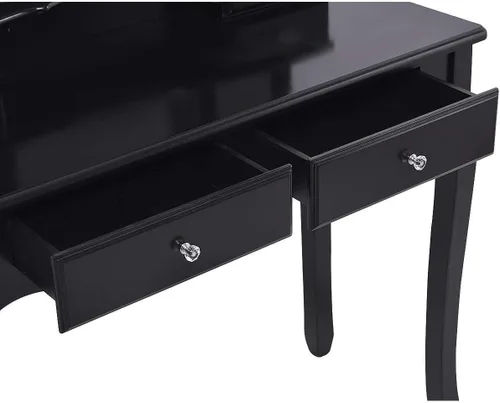 Miniatura 5 de Casart Tri Espejo Plegable Baño Vanidad Maquillaje Mesa Taburete Set Muebles para el Hogar con 4 Caj