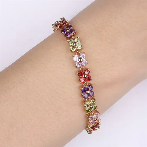 Miniatura 20 de GULICX - Pulsera de tenis con cristales de Swarovski y cristales redondos chapados en oro