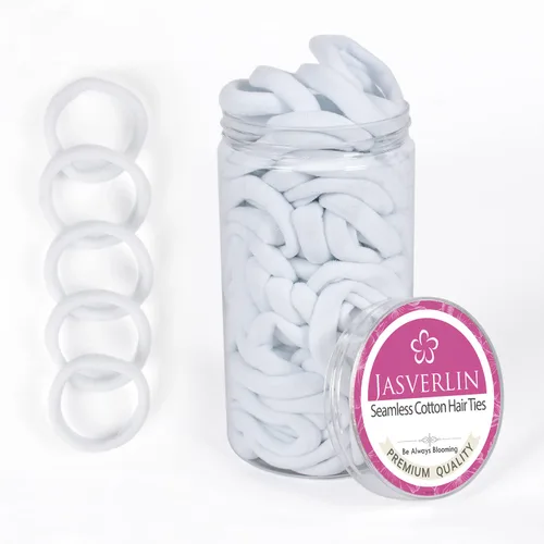Miniatura 12 de JASVERLIN Lazos suaves para el cabello, bandas elásticas de algodón sin costuras para mujeres y niñas, sin daños, coleteros pequeños para cabello