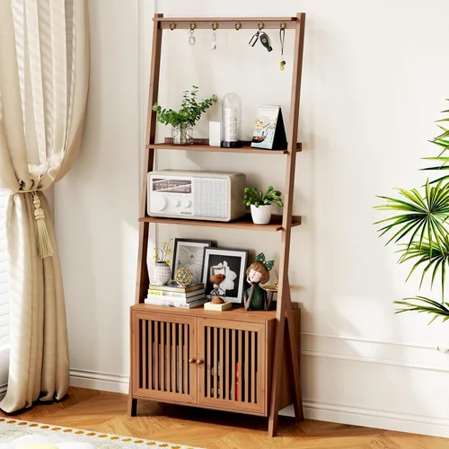 Miniatura 11 de OAKVIVO - Estantería de escalera plegable de 39.4", Estantería de bambú de 3 niveles, para macetas, estante de exhibición en forma de escalera