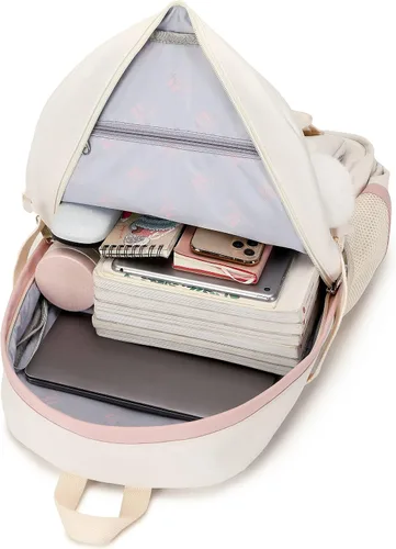 Miniatura 5 de Hey Yoo Mochila para niñas, bolsa de libros, linda mochila escolar universitaria, media escuela primaria para niñas adolescentes, Blanco, L, Lindo