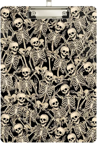 Miniatura 8 de ALAZA Fun Skeletons - Portapapeles de acrílico tamaño carta A4 con clip de perfil bajo para oficina en casa, hombres y mujeres, clip de color dorado