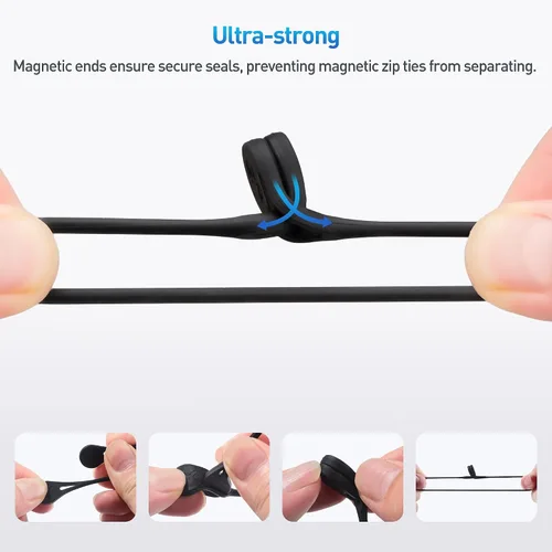 Miniatura 2 de Cable Matters Paquete de 10 bridas magnéticas de silicona ultra fuertes, bridas magnéticas/cremalleras/organizador de cables, blanco y negro