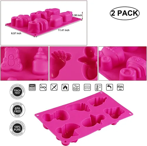Miniatura 2 de Paquete de 2 moldes de jabón de silicona con temática de baby shower, botella de carruajes de bebé en 3D, molde de fondant de oso para fondant