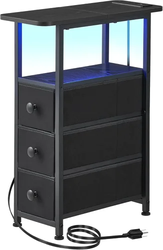 Miniatura 14 de DALEMHOME Mesa Auxiliar, Mesa Lateral Estrecha con 3 Cajones de Tela, Mesita de Noche Estrecha, Mesa de Cama Pequeña con Almacenamiento, para Sala