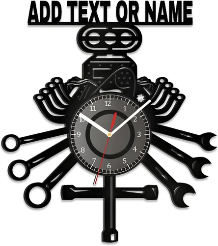 Miniatura 13 de Reloj de Pared Personalizado para Garaje, Letrero de Metal para Garaje Reloj de Pared de Herramientas Mecánicas de Reparación de Automóviles con Luz
