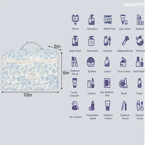 Miniatura 2 de Bolsa de maquillaje, bolsas de cosméticos acolchadas, bolsas de maquillaje florales grandes para mujeres, organizador de maquillaje, bolsa de aseo