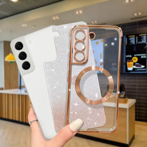 Miniatura 6 de ZONRW Funda magnética para Samsung Galaxy S22 Plus, para mujeres y niñas, chapado de lujo suave, con purpurina degradada, lindo corazón, compatible