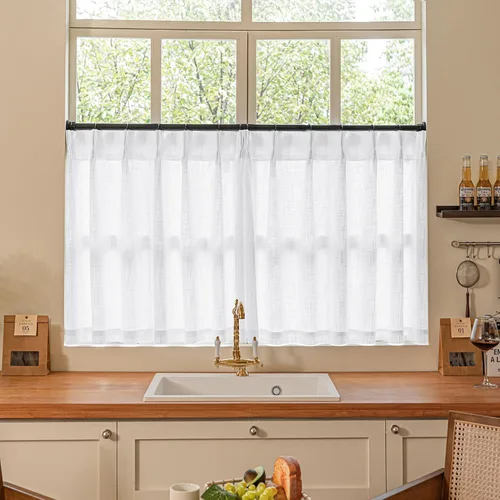 Miniatura 210 de Cortinas de lino natural con pliegues fruncidos de 120 pulgadas de largo para sala de estar, cortinas plisadas con ganchos y lengüeta trasera