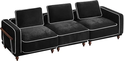 Miniatura 8 de Sofá biplaza modular de felpilla de 80 pulgadas, sofá pequeño color negro con fundas extraíbles lavables, cojines de espuma de alta resistencia