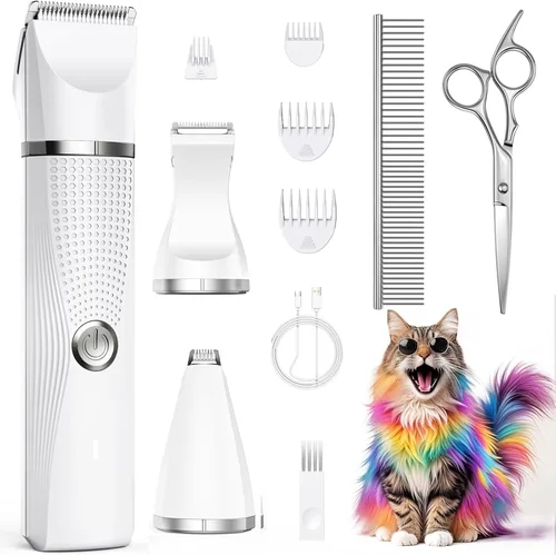 Miniatura 10 de Kit de cortapelos para gatos con recortador de patas, suministros eléctricos 3 en 1 para cabello grueso y enmarañado, afeitadora de trasero de Negro