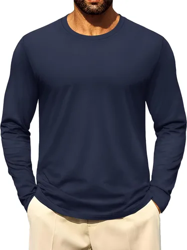 Miniatura 22 de Cotrasen - Camisetas básicas de manga larga para hombre, de algodón, con cuello redondo, transpirables, suaves y casuales