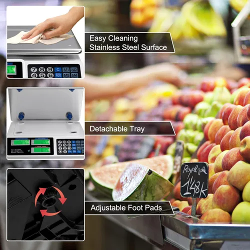Miniatura 6 de Goplus Báscula de computación de precio de 66 libras, báscula digital comercial de alimentos con plataforma grande de acero inoxidable, función