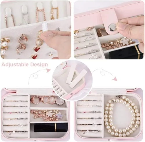 Miniatura 4 de Yonzone Joyero pequeño organizador de joyas de viaje, mini estuche de almacenamiento de joyas para mujeres y niñas, regalo de piel sintética, cajas